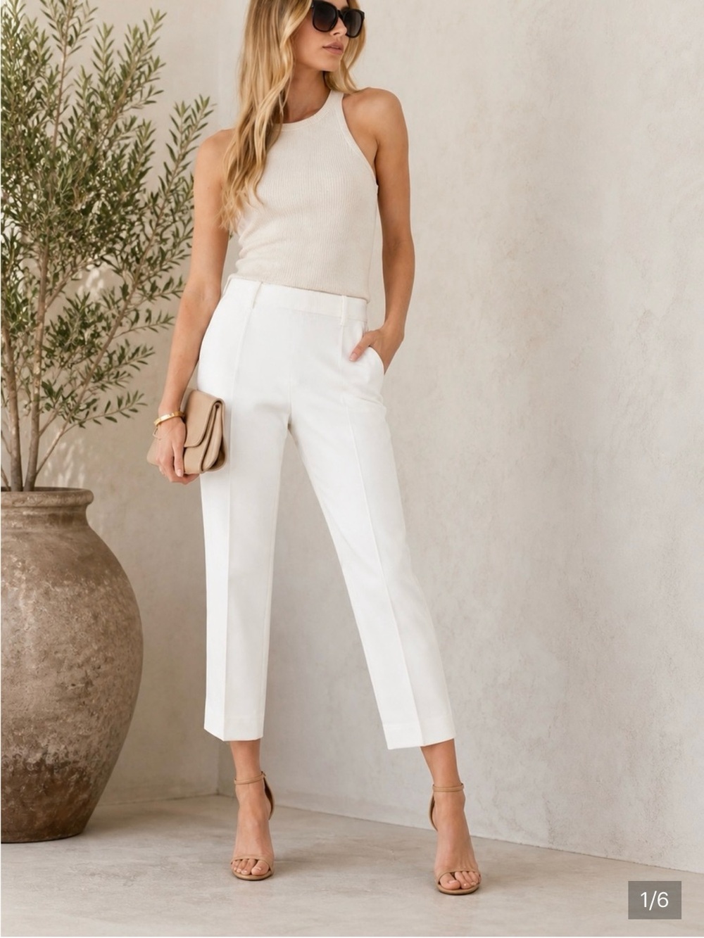 Rachel Zoe 6 Branch Ivory Cropped Dress Pants Tailored Chic